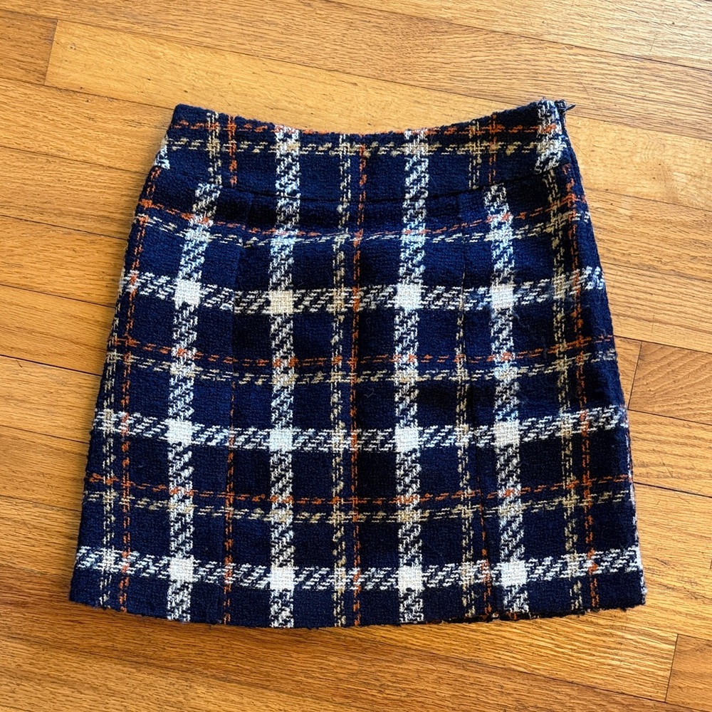 Favorite Daughter Navy Plaid Tweed Mini Skirt